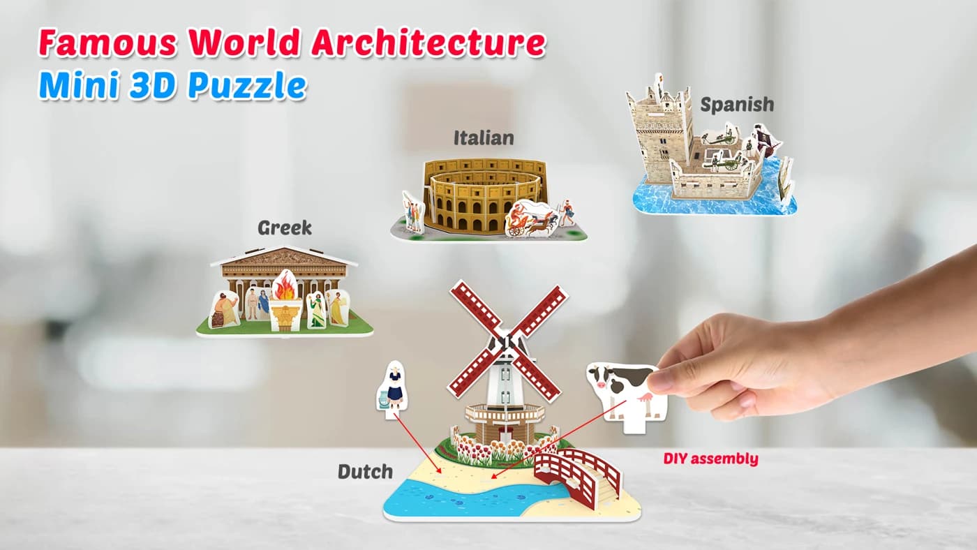 3D Building Model Toy Gift Puzzle Hand Work Assemble Game ZC-A023-A026 — original detail illustration