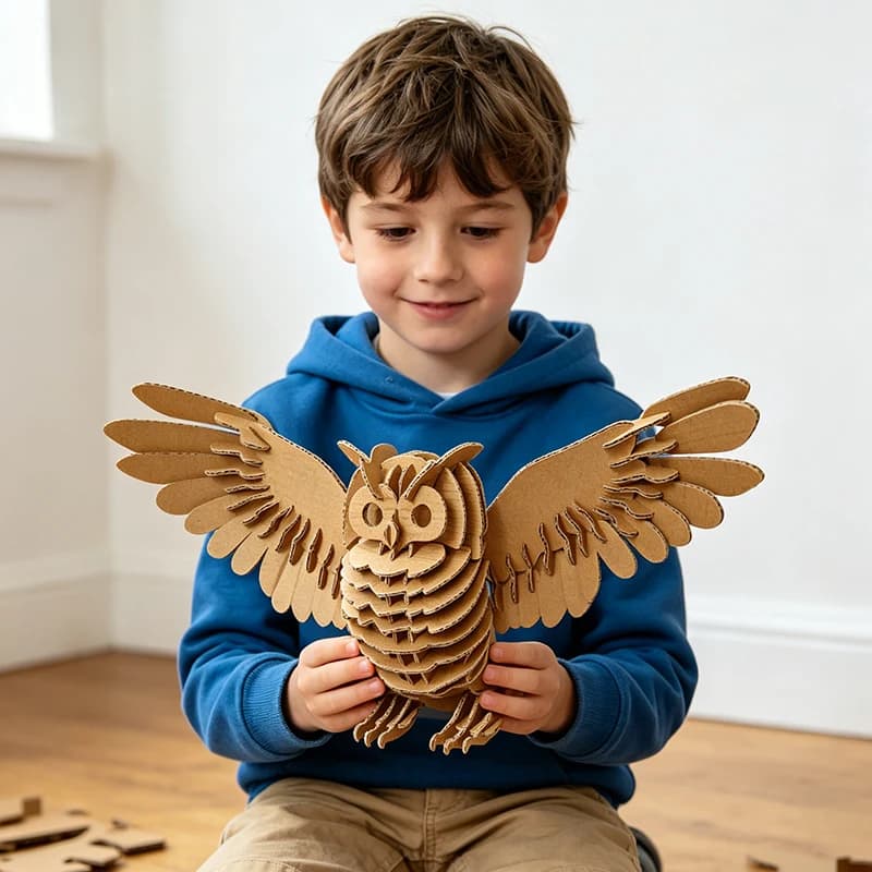 DIY 3D Cardboard Owl Puzzle Model Kit Corrugated Paper Craft for Kids Adults Home Office Decor Creative Gift CS205A — original detail illustration