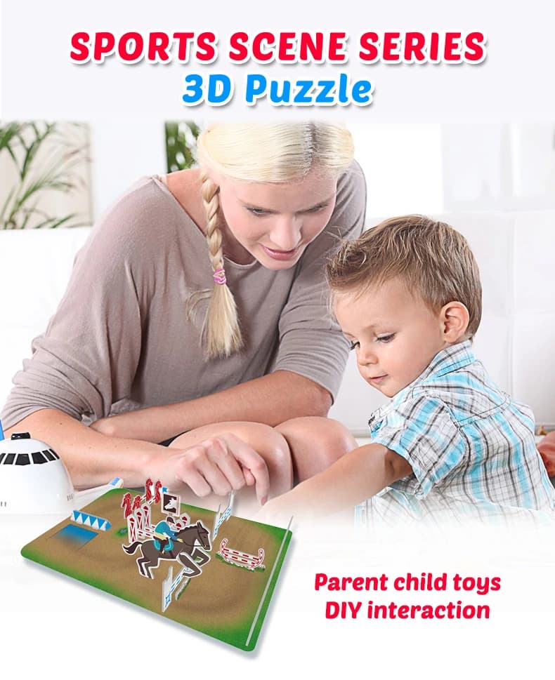 Equestrian Jumping Scene 3D Puzzle Model ZC-S020 — original detail illustration