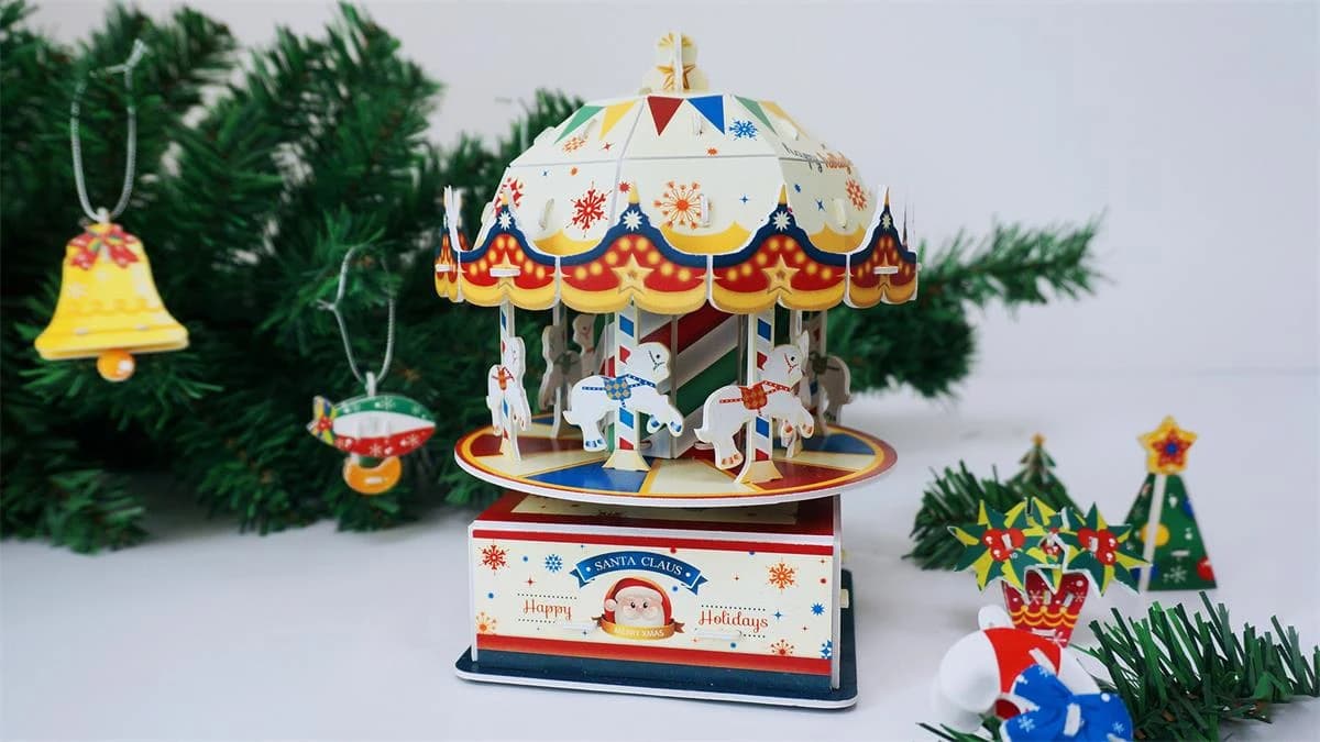 3D puzzle Creative DIY assembly Christmas carousel music box gift ZC-M306 — original detail illustration