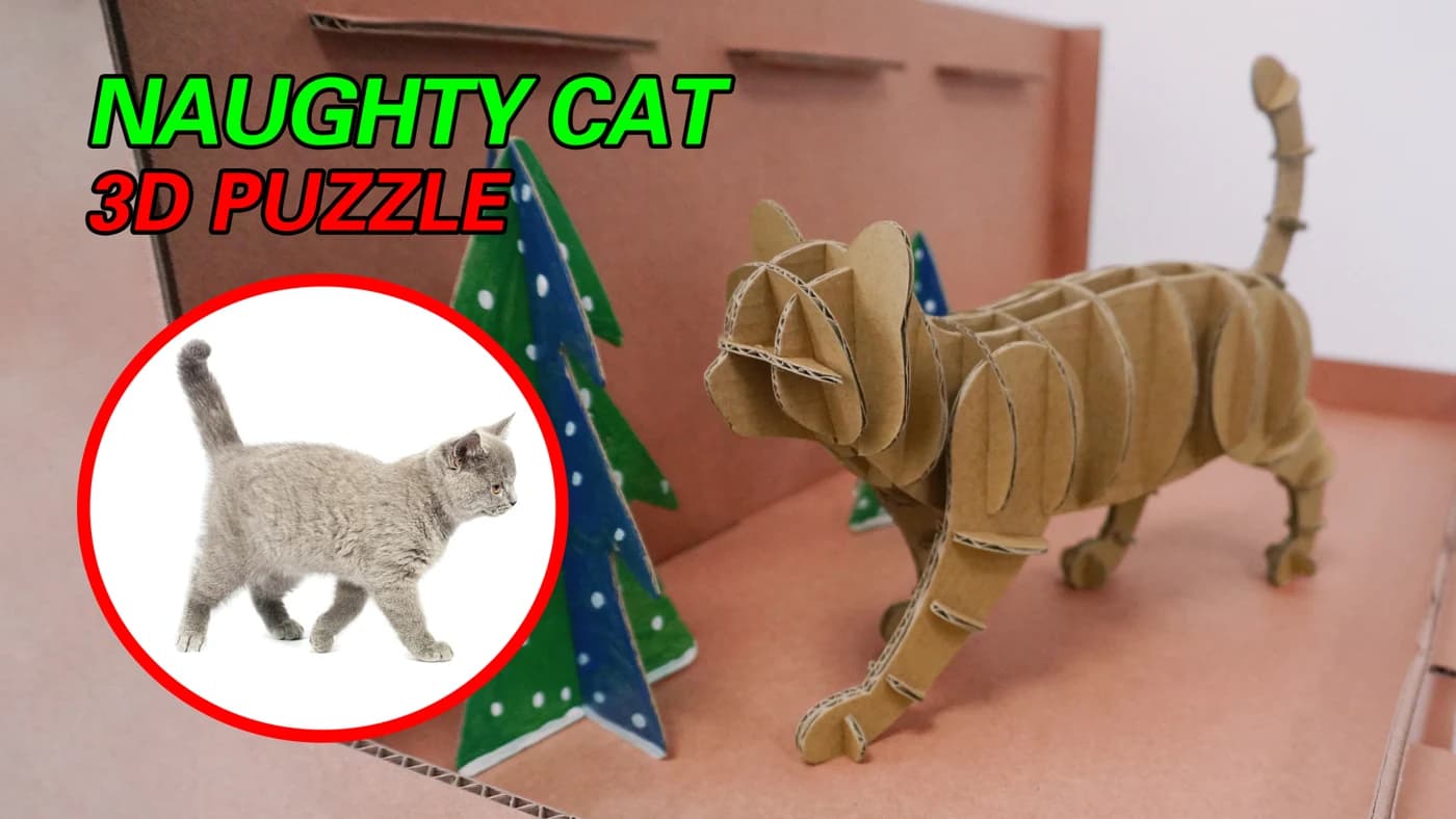 cat design model DIY cardboard 3D puzzle CS158 — original detail illustration