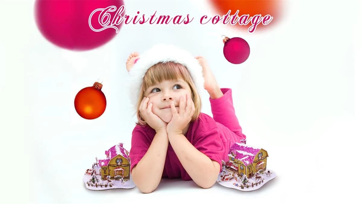 DIY Toy 3d Puzzle Pink Christmas Yard Building Series ZC-C022 — original detail illustration