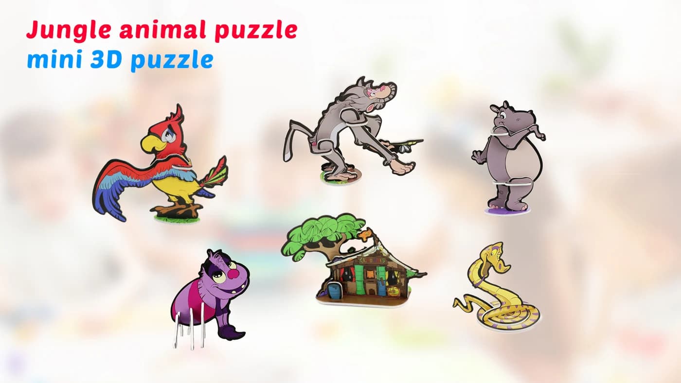 Promotional Gift 3D Animal Children Jigsaw Puzzle Bundle Pack Set ZC-A005 — original detail illustration