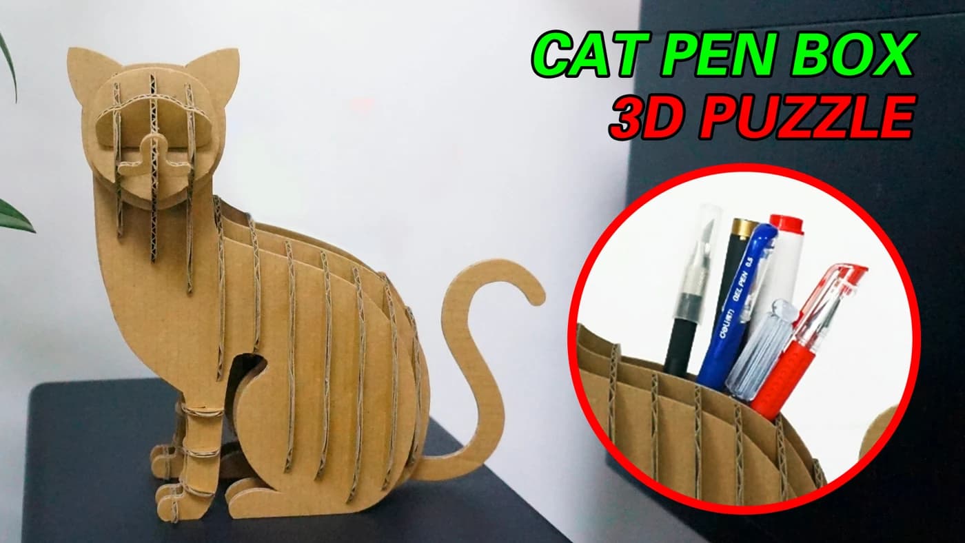 Unique Design Cat Shaped 3D Puzzle Box For Pen Storage CS159 — original detail illustration