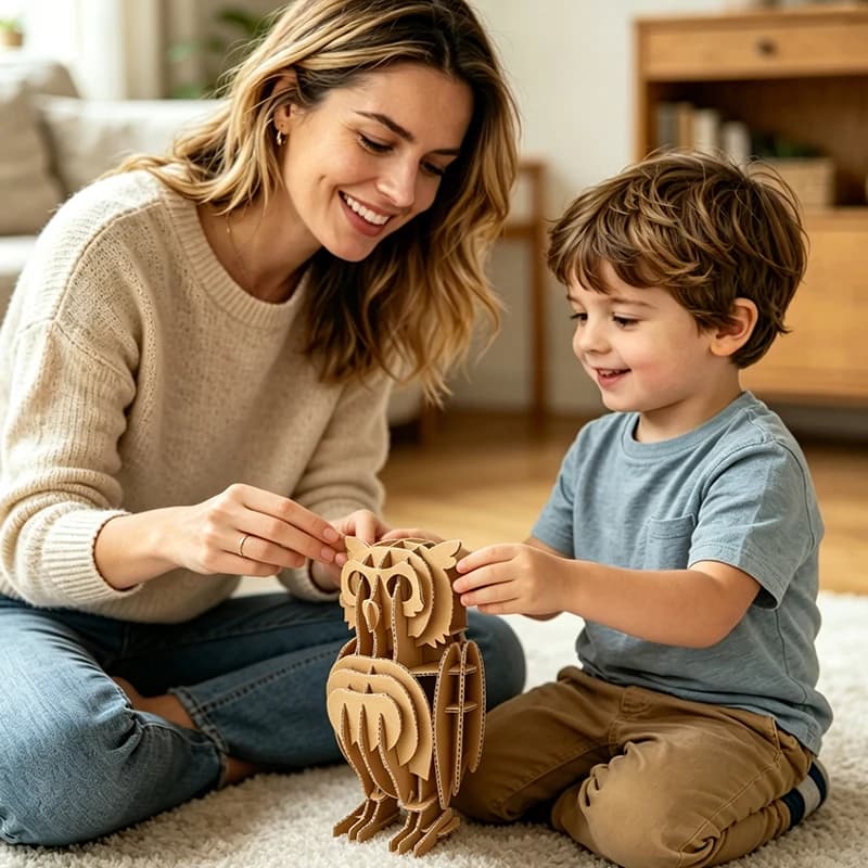 DIY 3D Cardboard Owl Puzzle Model Kit Corrugated Paper Craft for Kids Adults Home Office Decor Creative Gift CS205B — original detail illustration