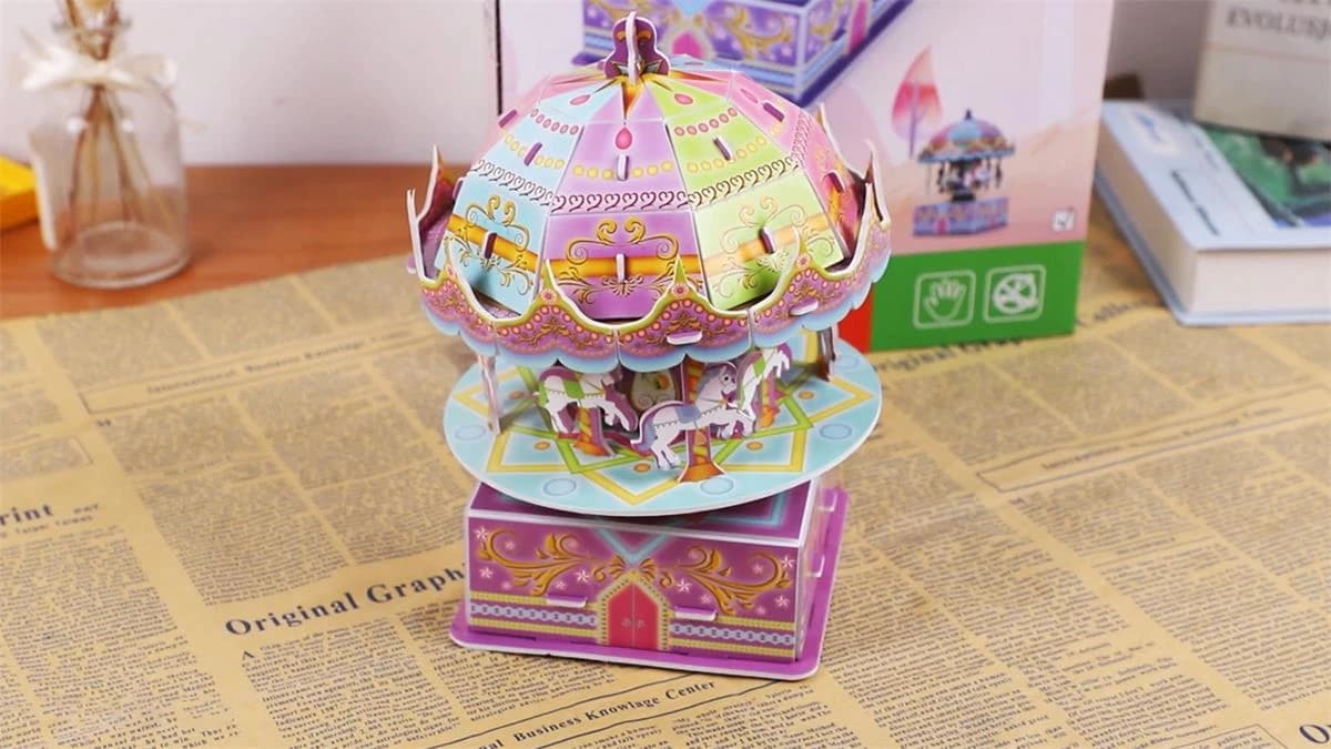 3D puzzle Creative DIY assembly carousel music box gift ZC-H001 — original detail illustration