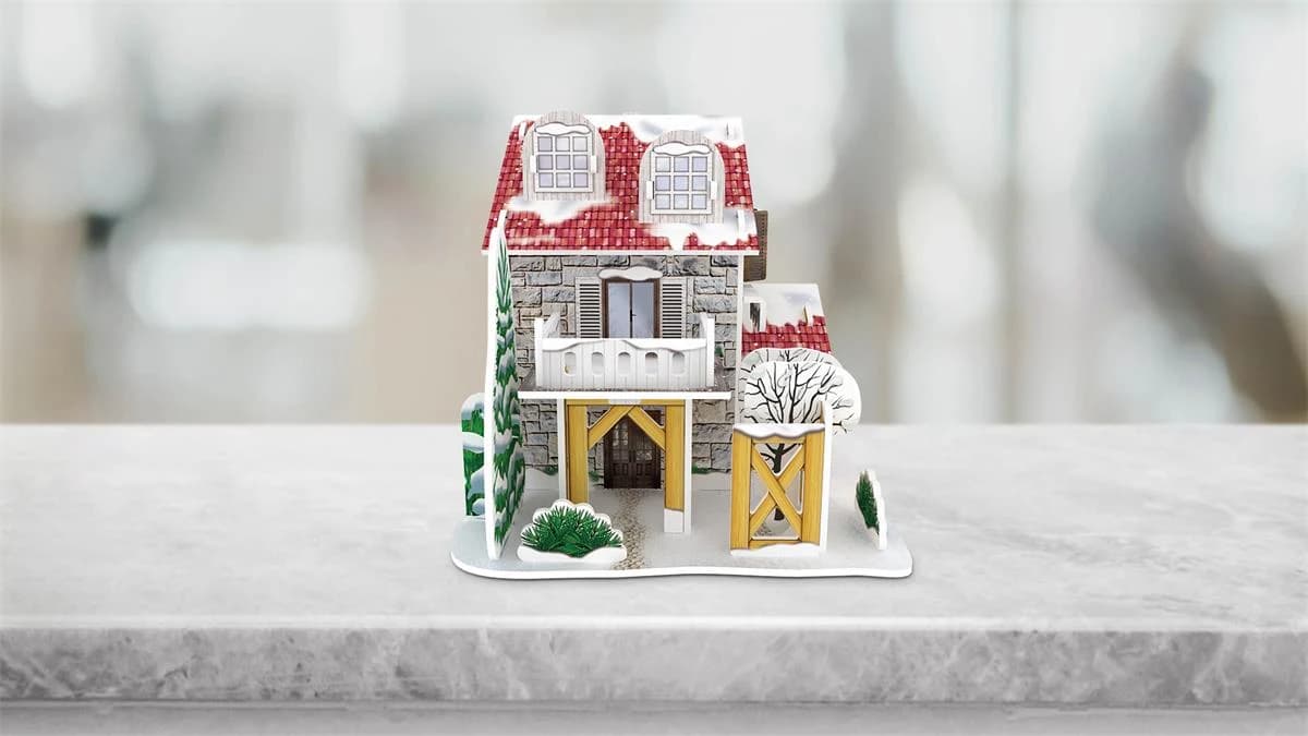 3D Puzzles assembly Snowy winter house/villa customization ZC-H001-1 — original detail illustration