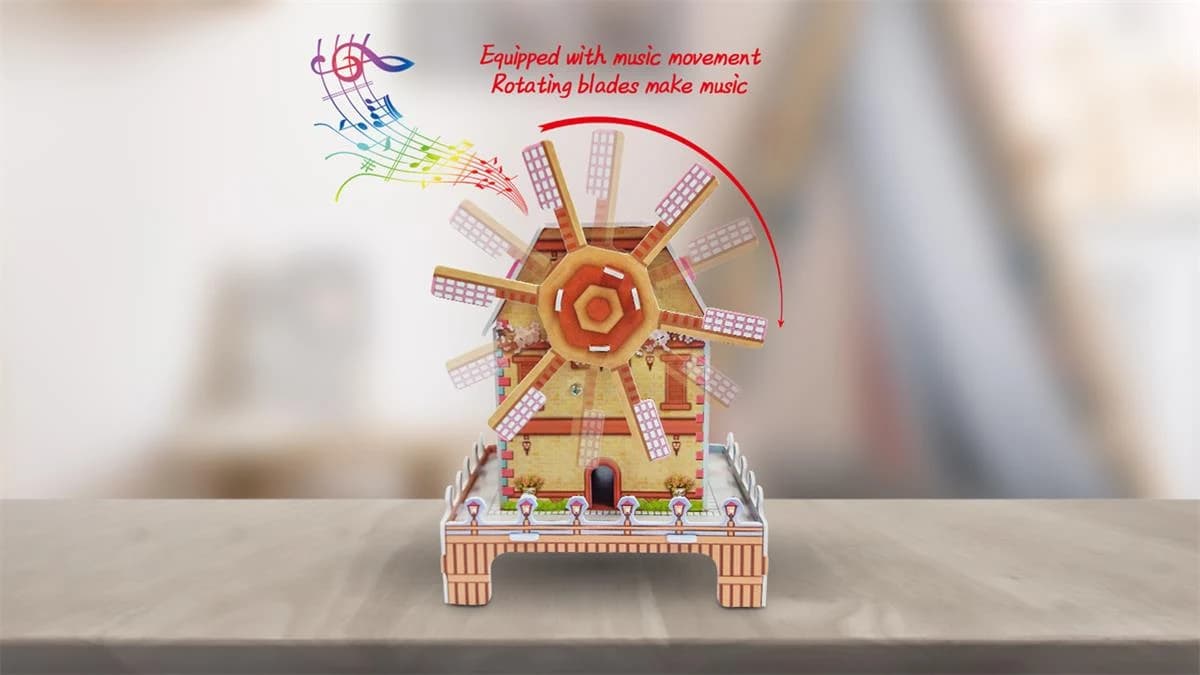 3D puzzle Creative DIY assembly Holland ranch windmill music box gift ZC-H002 — original detail illustration