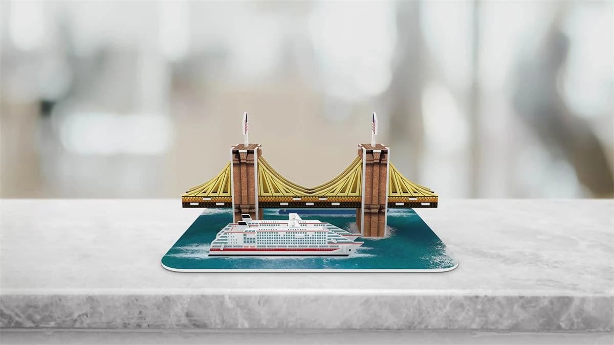 Brooklyn Bridge with more details as river and ship designs 3d puzzles ZC-B005 — original detail illustration
