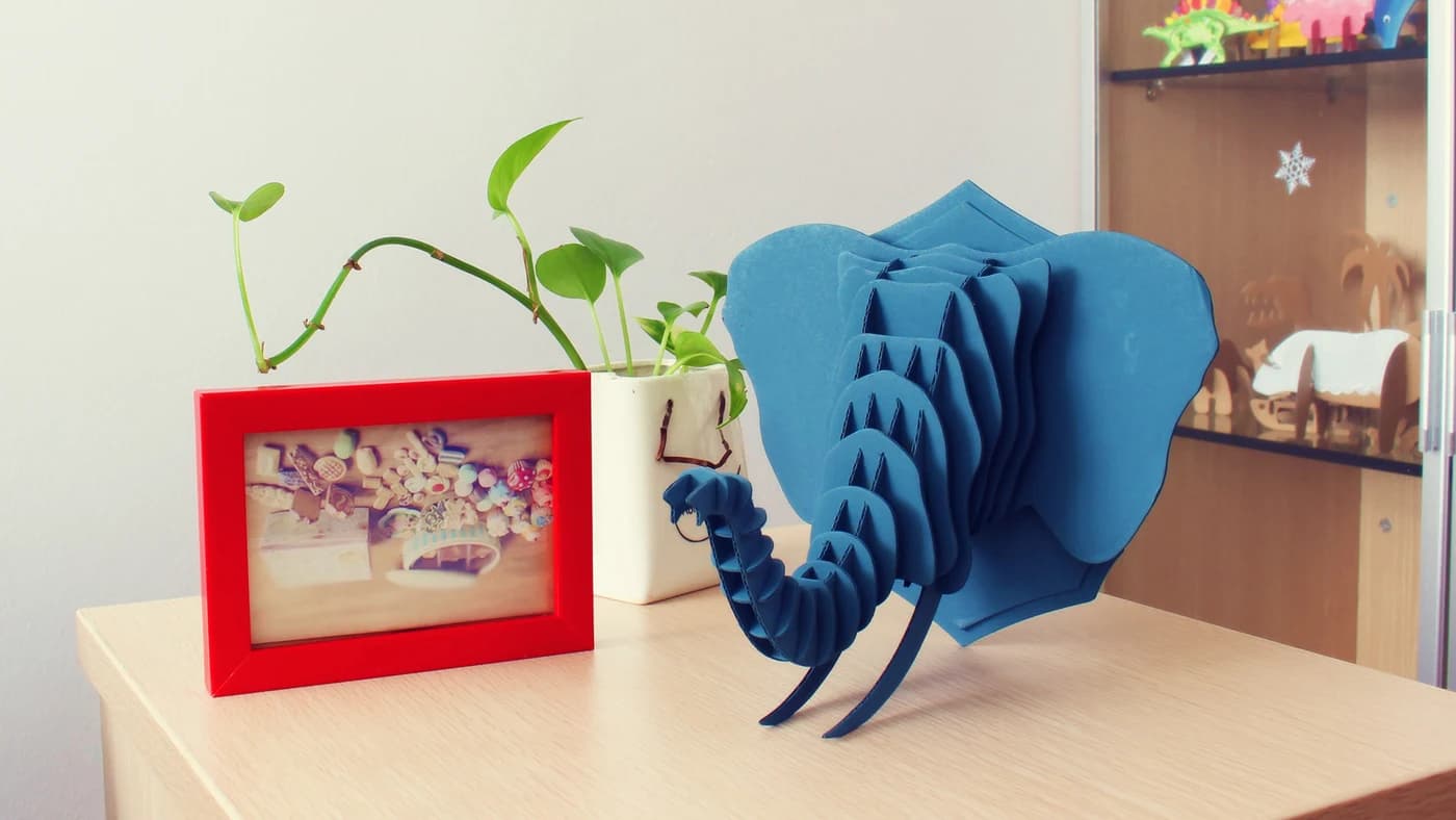 Wall Art Cardboard Elephant Head 3D Puzzle For Self-assembly CS143 — original detail illustration
