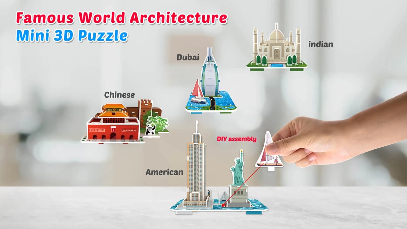 DIY Toy World Famous Buildings 3D Paper Model Puzzle for Kids ZC-A019-A022 — original detail illustration