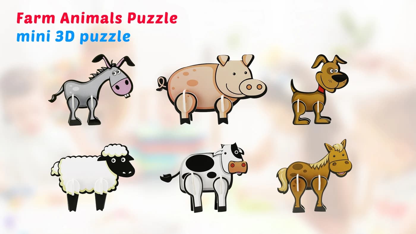 3D Puzzle Creative DIY Assembly Farm Animals For Kids Bundle Pack Set ZC-A007 — original detail illustration